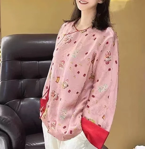 Hohe Qualität Frühjahr und Sommer Neue Rundhals Rayon Gedruckt Spitze Up Top Mode Kontrast Farbe Manschette frauen Hemd S-XL