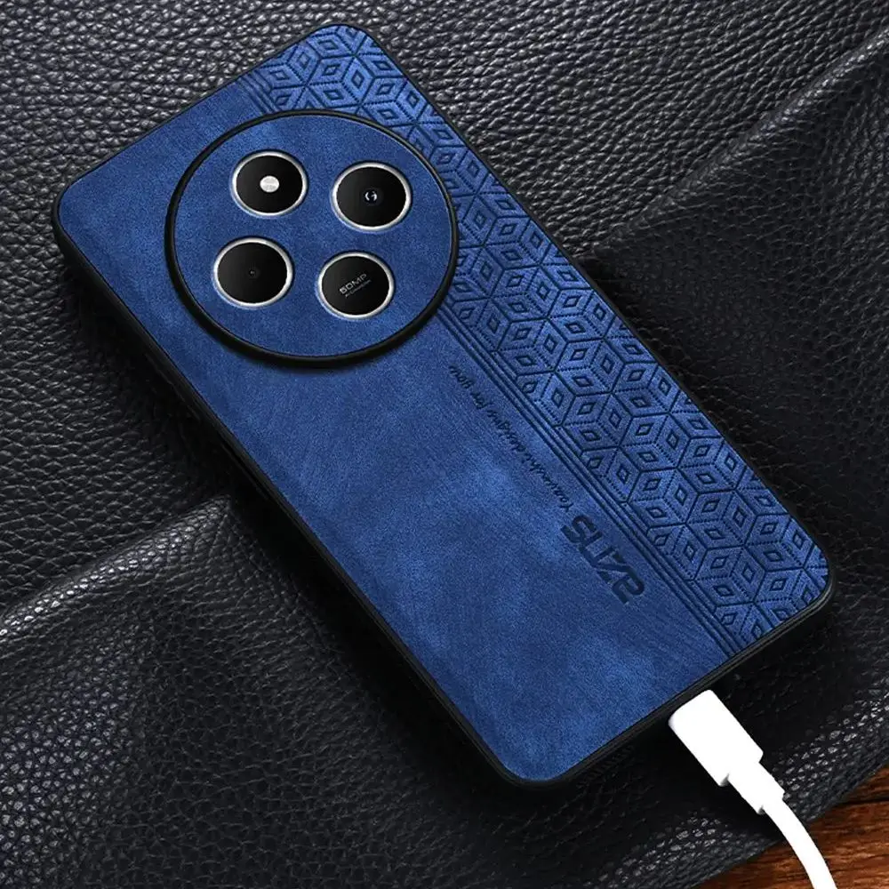 Leather Case for Xiaomi Redmi 14C 13C 12C 4G Case Ultrathin Cube Pattern Full Protect Cover for POCO C75 C65 C55 Case