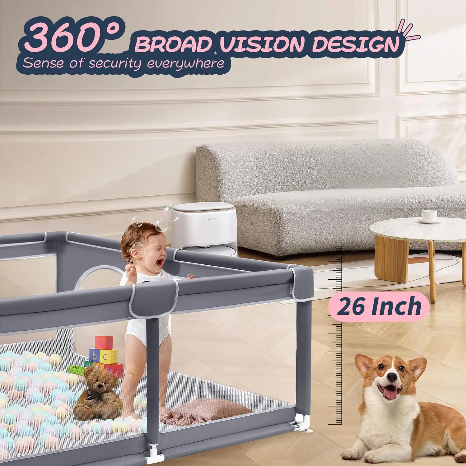 Baby Playpen and Playard, Extra Large Play Pens for Babies and Toddlers, Portable Baby Fence Area for Toddlers and Pets to Indoo