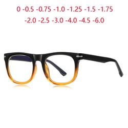 0 -0.5 -0.75 To -6.0 Blue Light Blocking Square Student Nearsighted Glasses For Men TR90 Shortsighted Prescription Eyeglasses
