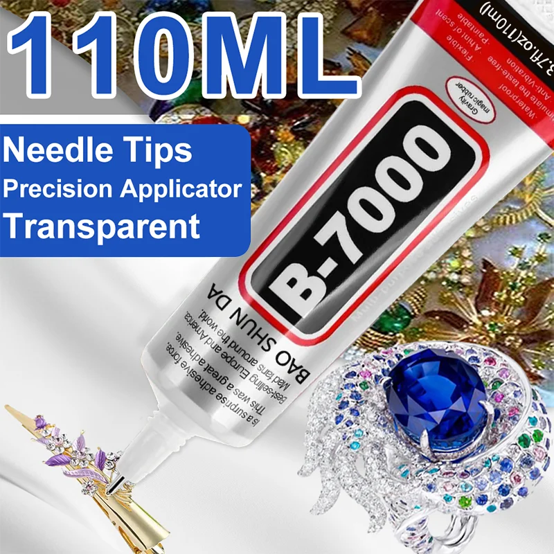 B7000 Mobile Phone Screen High-Strength Waterproof Adhesive, Universal Phone Glass Bonding Agent, Repair Point Drill Jewelry Rhinestone DIY Bonding Tool, Anti-Clogging Needle Tube 15/25/50/110ml,1-3pcs.