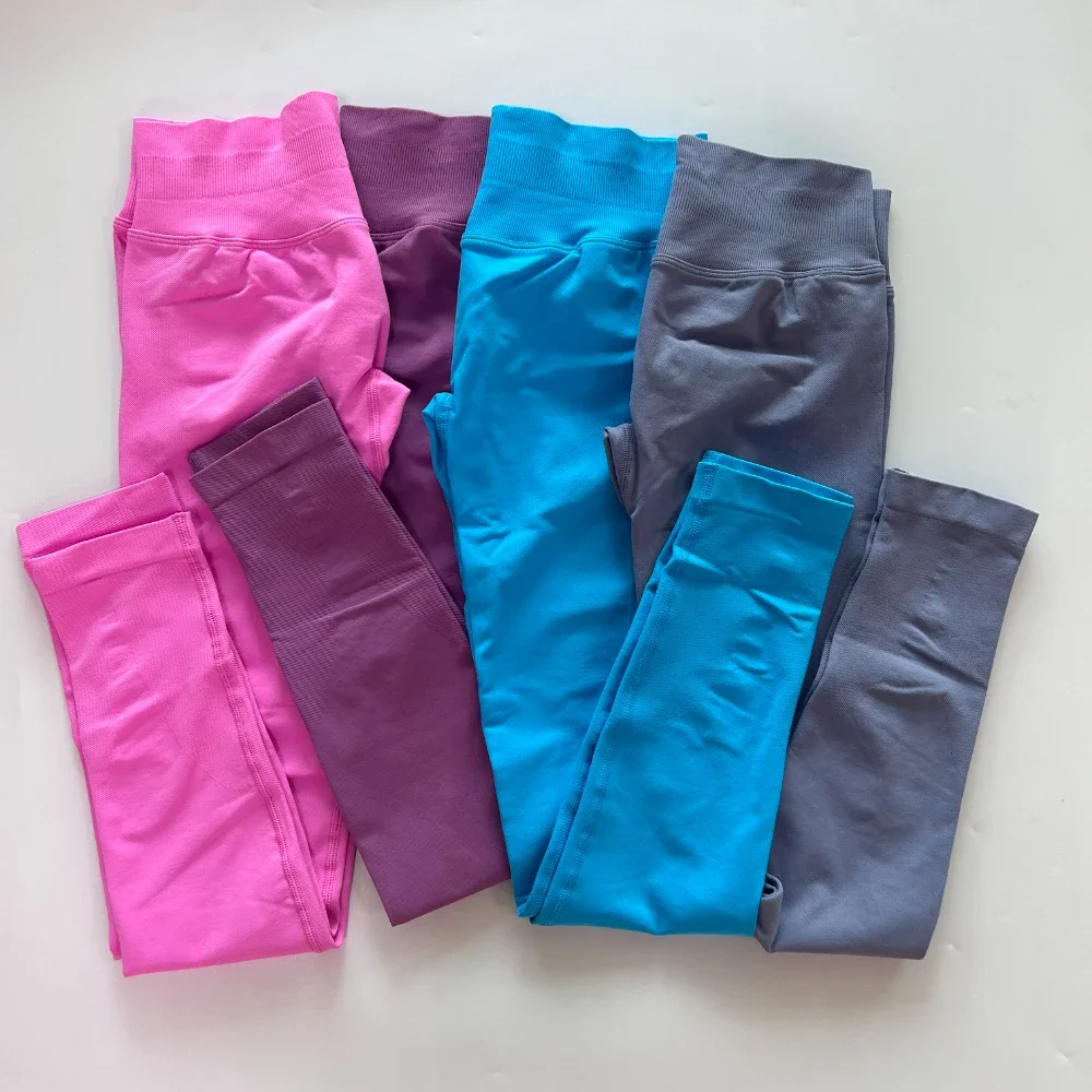 Pericic Gym Leggings Damen Nahtlose Yoga-Hose Hohe Taille Niedrig Geripptes Band Fitness-Leggings Schweißableitende Workout-Tights – Detail 12
