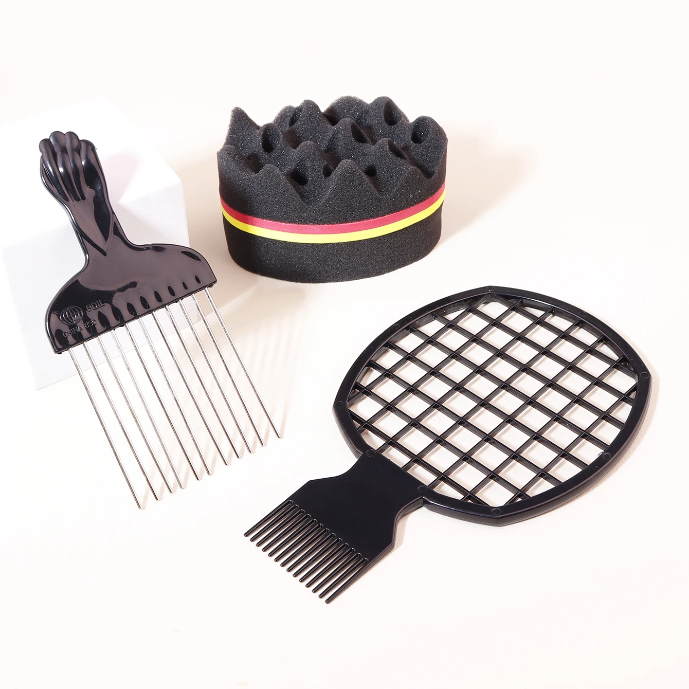 3 Pieces/Set of Black Perm Sponge Set, Fashionable Magic African Curly Hair Care Tool, Special for Real Hair Wigs