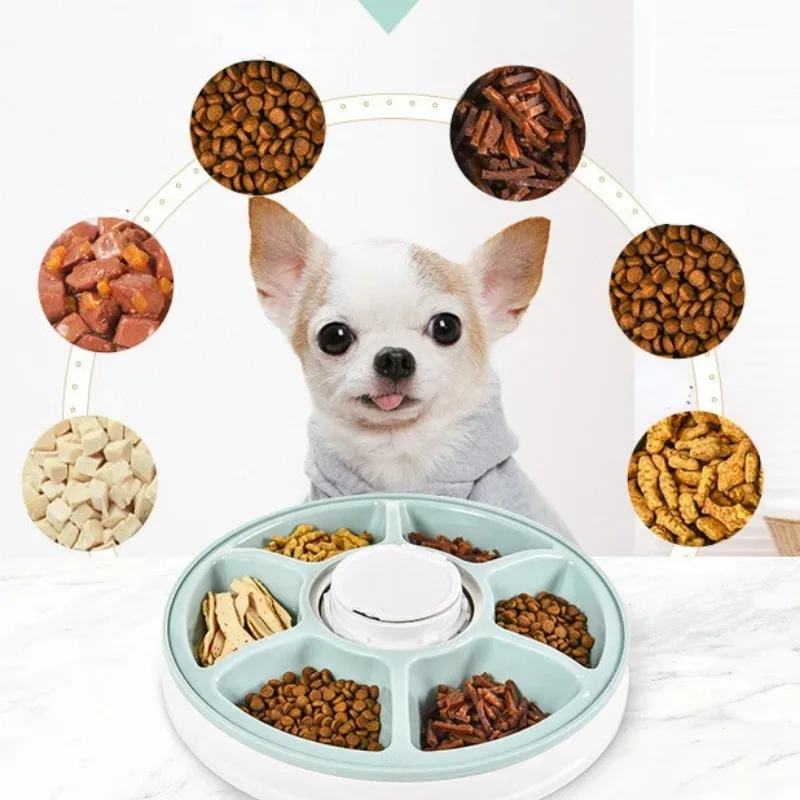 The Pet Feeder Is Easy To Clean Regular Intelligent and Quantitative Six Hole Automatic Feeding Tray Pet Bowl Cat and Dog Bowl