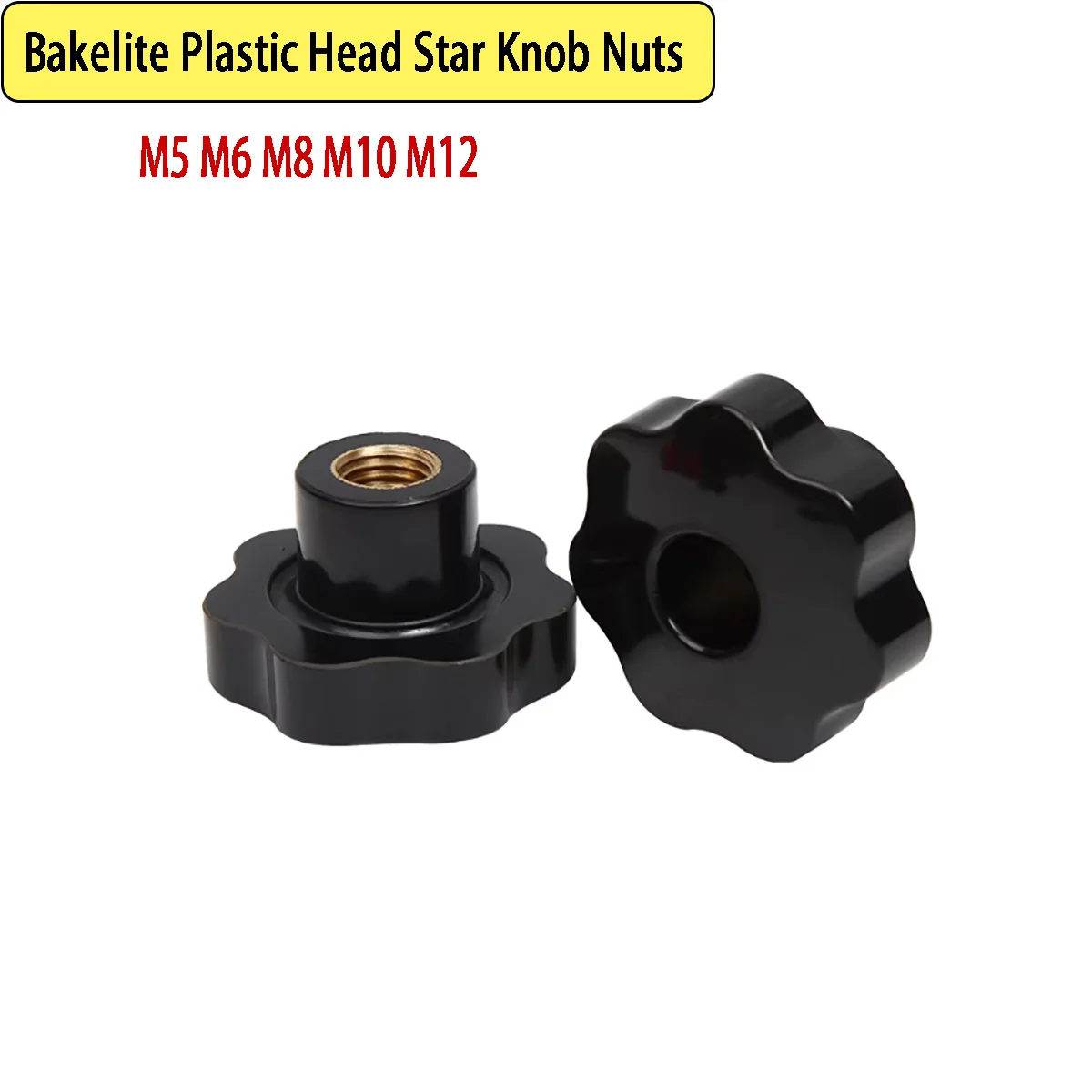 Bakelite Plastic Head Star Knob Nuts - Thumb Operated Seven-Point Knobs M5-M12