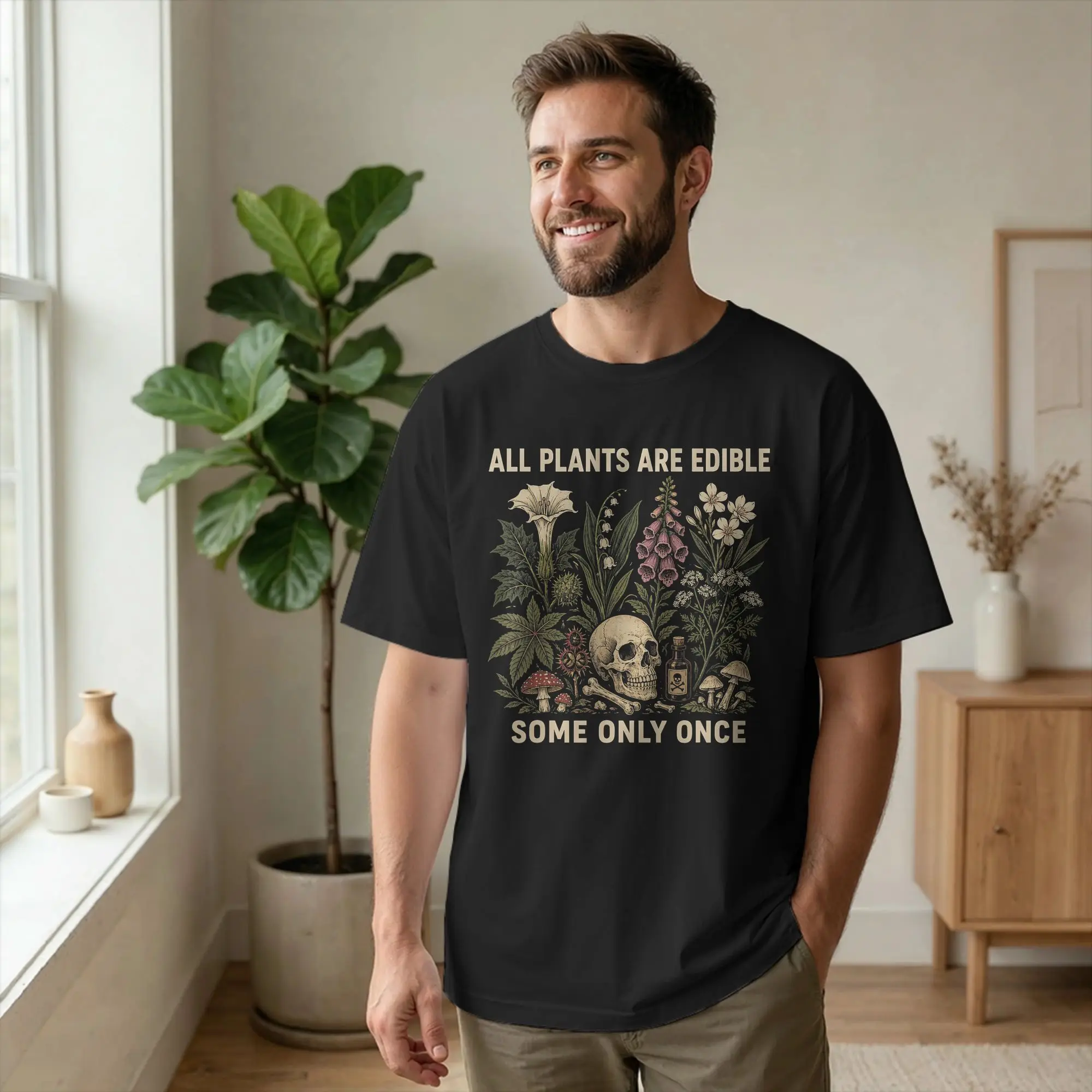 Men's T-Shirt All Plants are Edible Some Only-Once Vintage 100% Cotton Tees Short Sleeve Funny T Shirts Crew Neck Clothing Adult