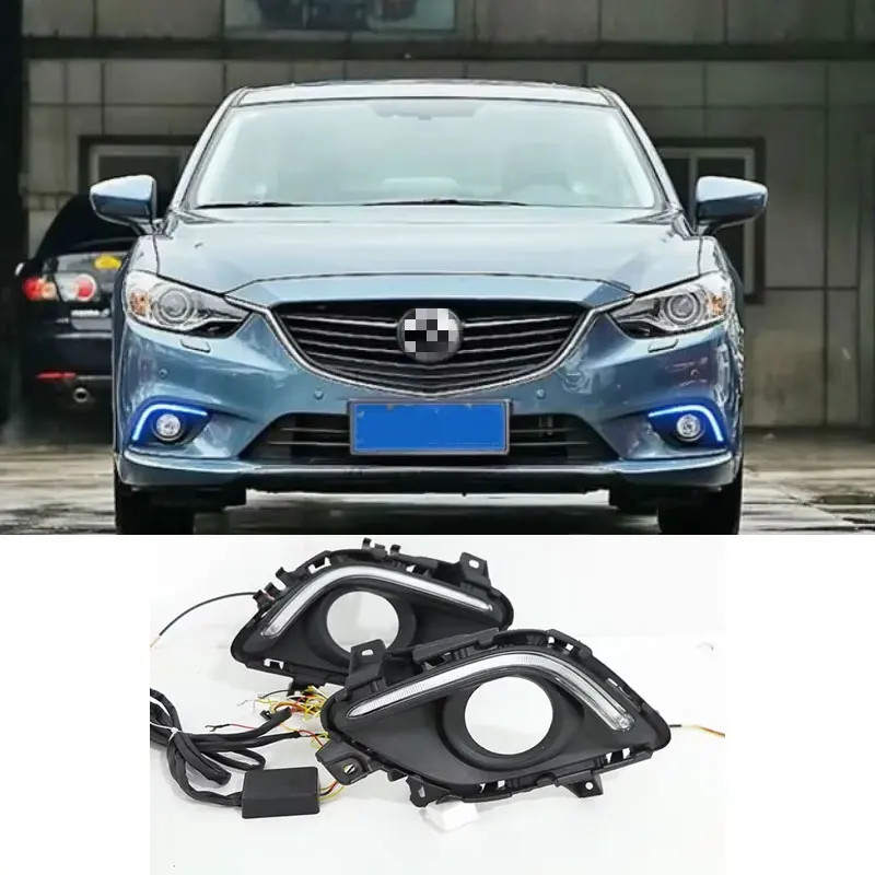 Turning Signal & Dimming style relay 12V LED car DRL daytime running lights with fog lamp hole for Mazda 6 Atenza 2014-2016