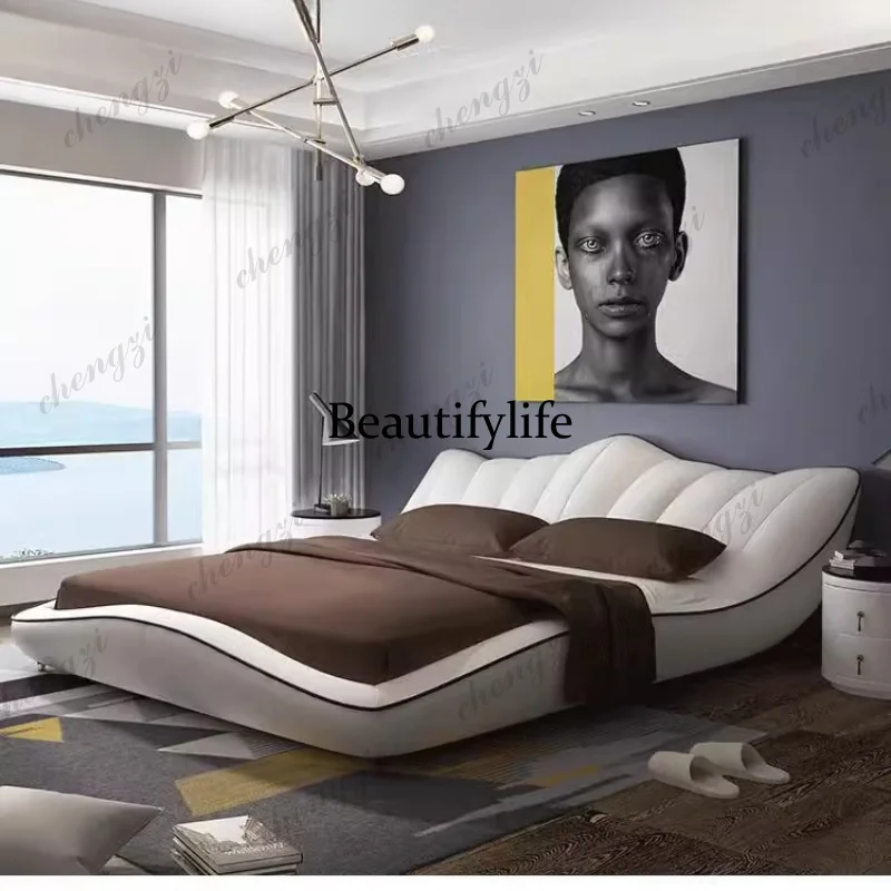 A73 Storage Space Bed Set 200×180cm Leather White Cabinets Double Beds Loft King Size Adults Camas De Dormitorio Furnitur
