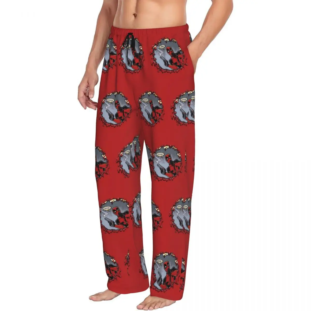 Novedad personalizada para hombres, pantalones de pijama geniales de dibujos animados de Deadpool, animación impresa, nueva ropa de dormir para dormir, pantalones con bolsillos