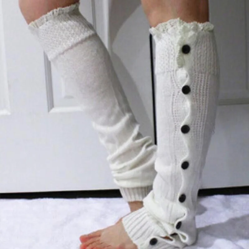 Jesienno-zimowe nowe, ciepłe, długie skarpety do botków JK z koronką i guzikami, damskie ochraniacze na nogi, transgraniczne.
