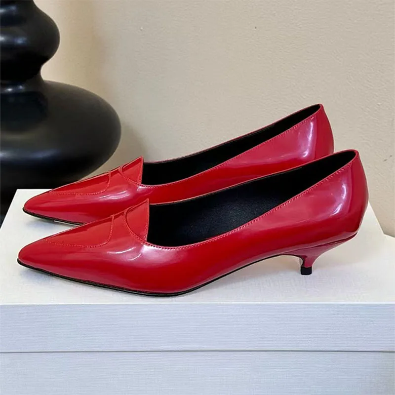 

New Kitten Heels Shoes Women Genuine Leather Pointed Toe Office Career Shoes Women Retro Comfort Low Heels Shoes Woman