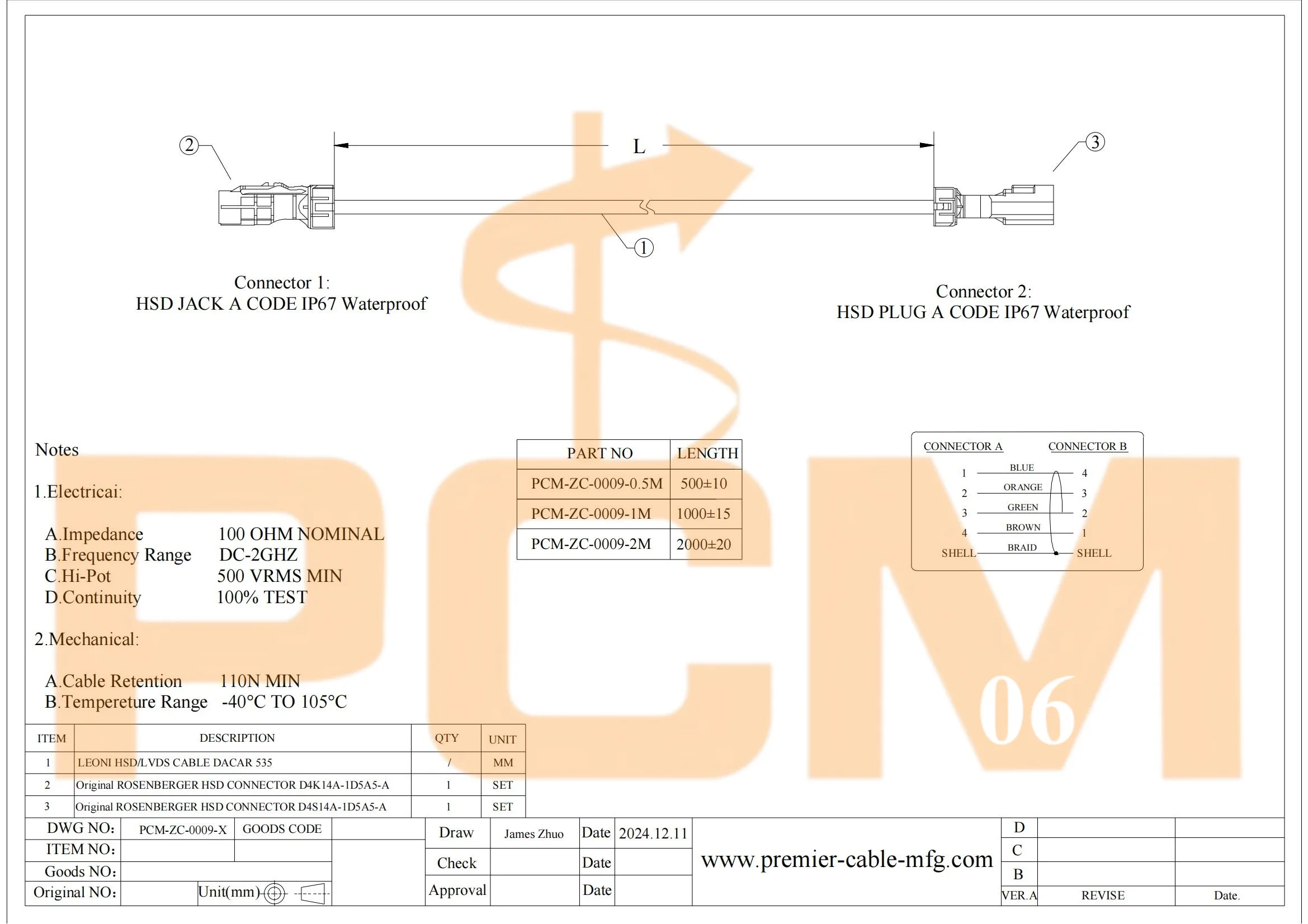 Wasserdichtes HSD-Verlängerungskabel, HSD-Stecker auf -Buchse Funksignalkabel Rosenberger HSD 4P A Code D4S14A-1D5A5-A zu D4K14A-1D5A5-A – Detail 5