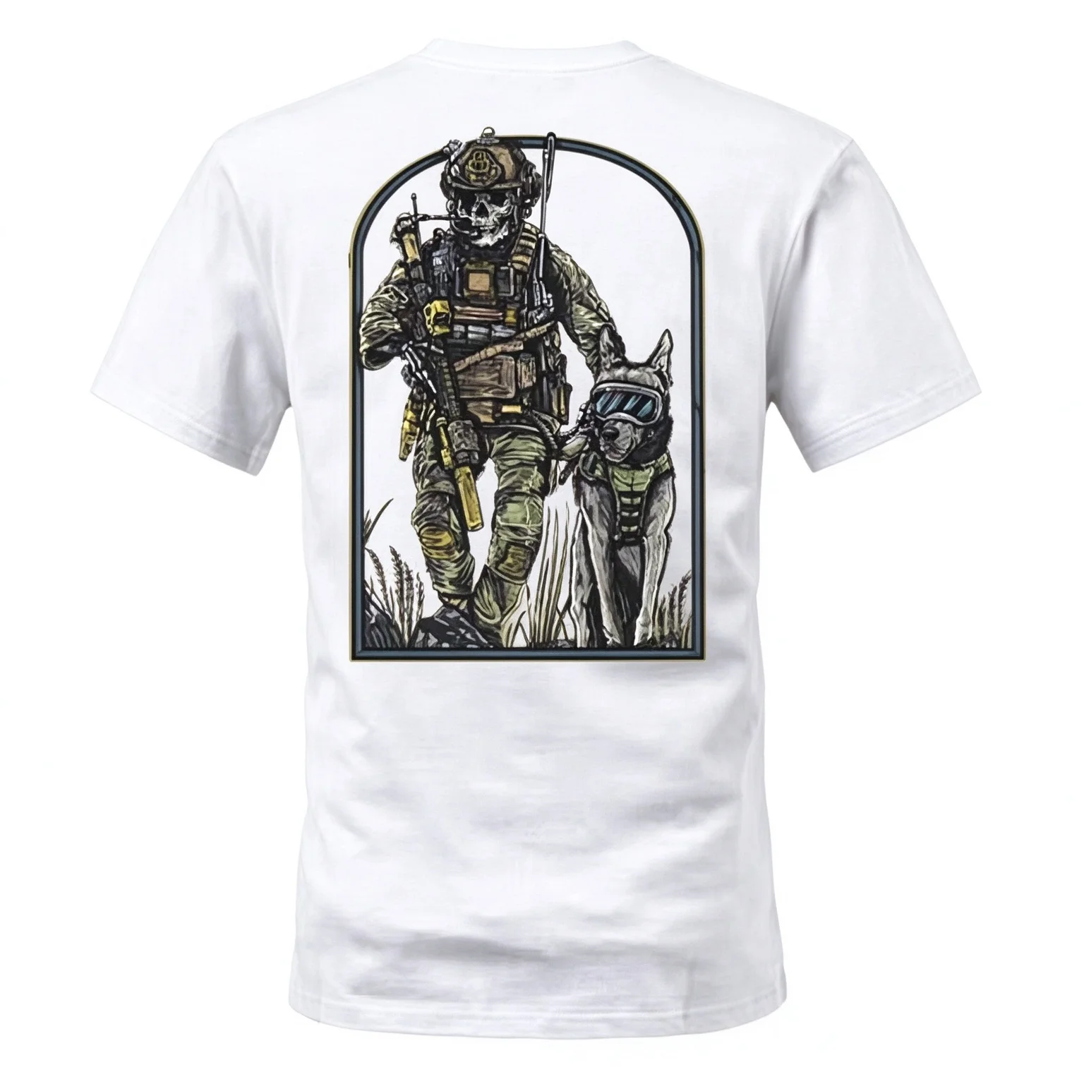 2026 New Tactical Family Matching Oversized Unisex T Shirt Tactical Working Dog Skull Soldier Print Cotton Short Streetwear Tee