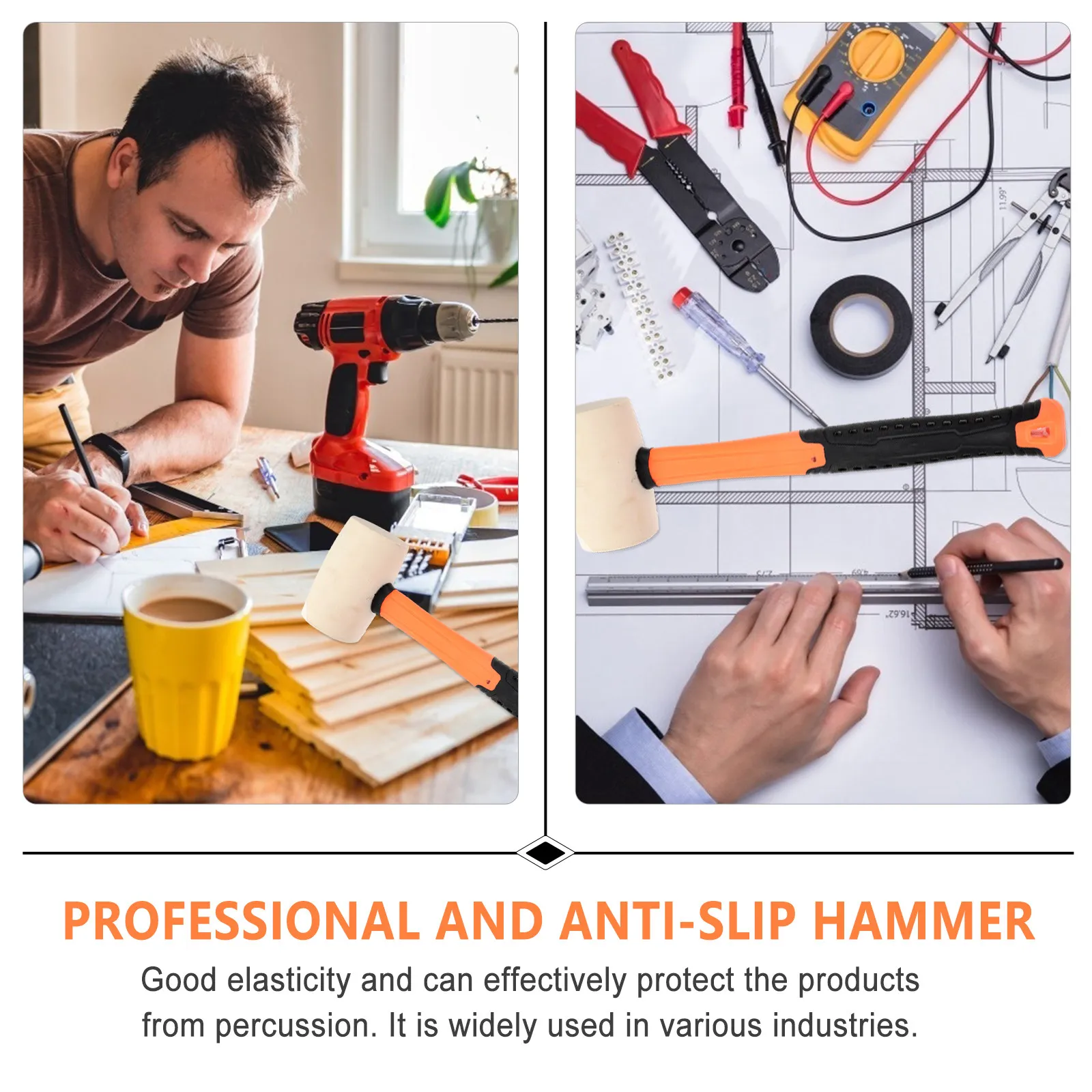 1Pcs Rubber Mallet Hammer Round Head Non-Slip Household Hammer Floor Installation Tool Shock Resistant Handle Hanging Hole