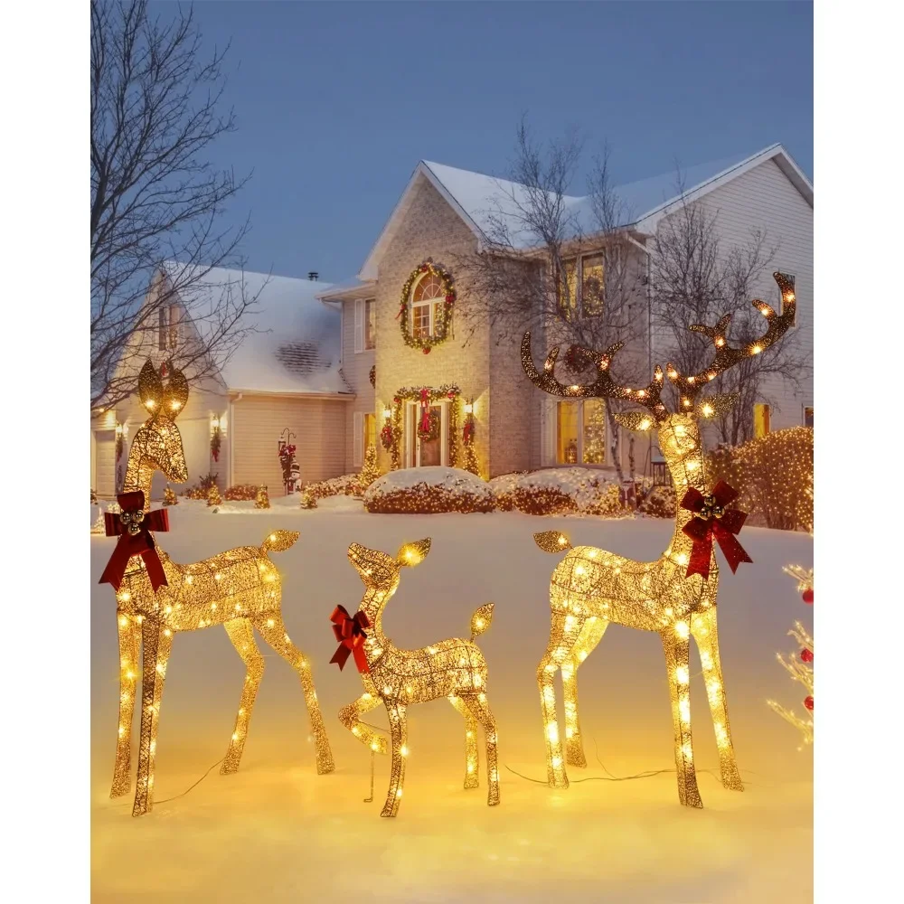 

Indoor Outdoor Large Lighted Christmas Deer Family Set Front Yard Porch Holiday Decoration with 160/210 Warm White LED Lights