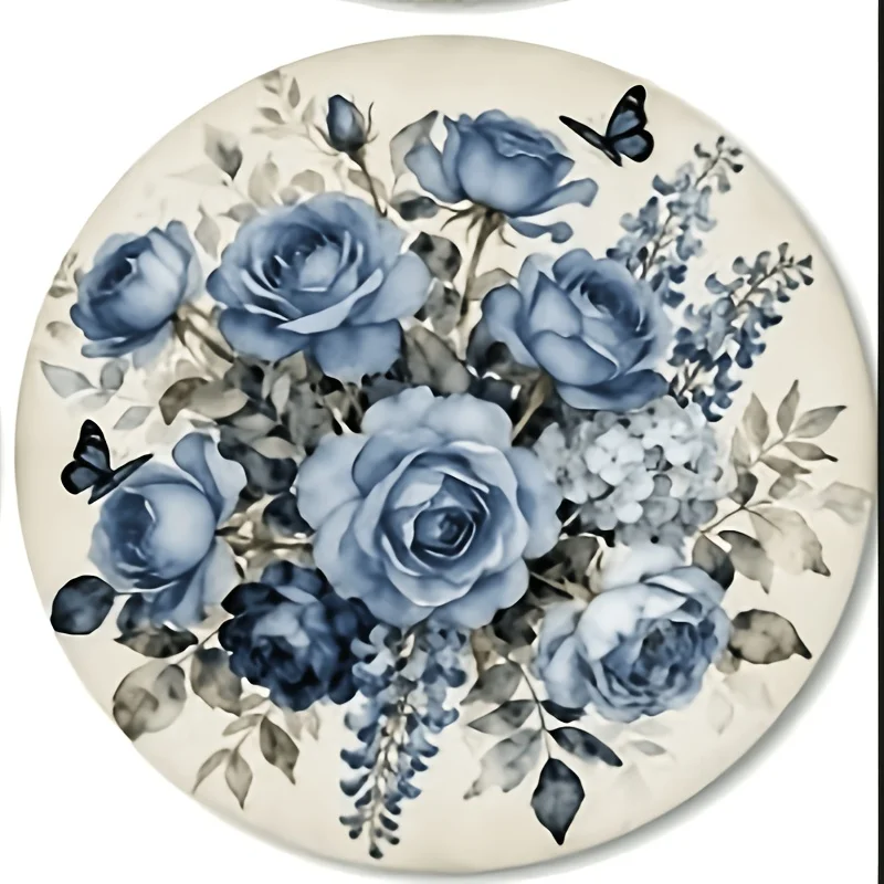 1PC 4in Elegant Floral Pattern 2D Wooden Coasters Round Shape Dragonflies Butterflies Multiple Choices Available Artworks Gifts