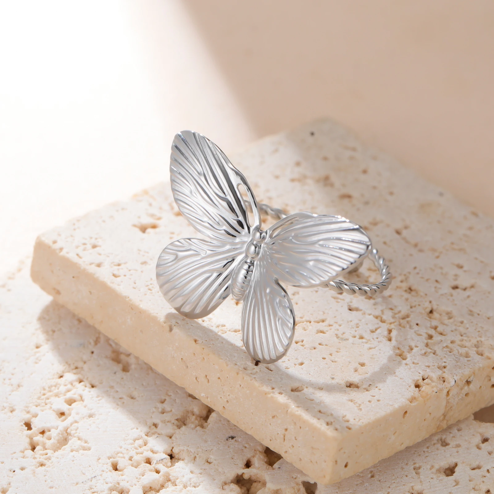 Cazador Verstellbarer Schmetterling Damenring Edelstahl Offene Fingerringe Trendiger Schmuck Geburtstag Muttertag Geschenk Großhandel