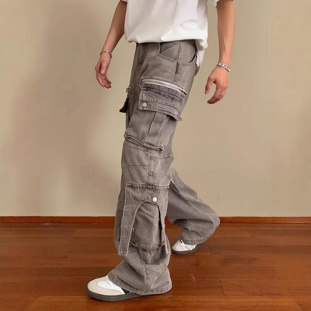 

2025 Summer New Men's Multi-Pocket Jeans Y2k Harajuku Vintage American Fashion Trend Hip-Hop Street Casual Loose Men's Pants