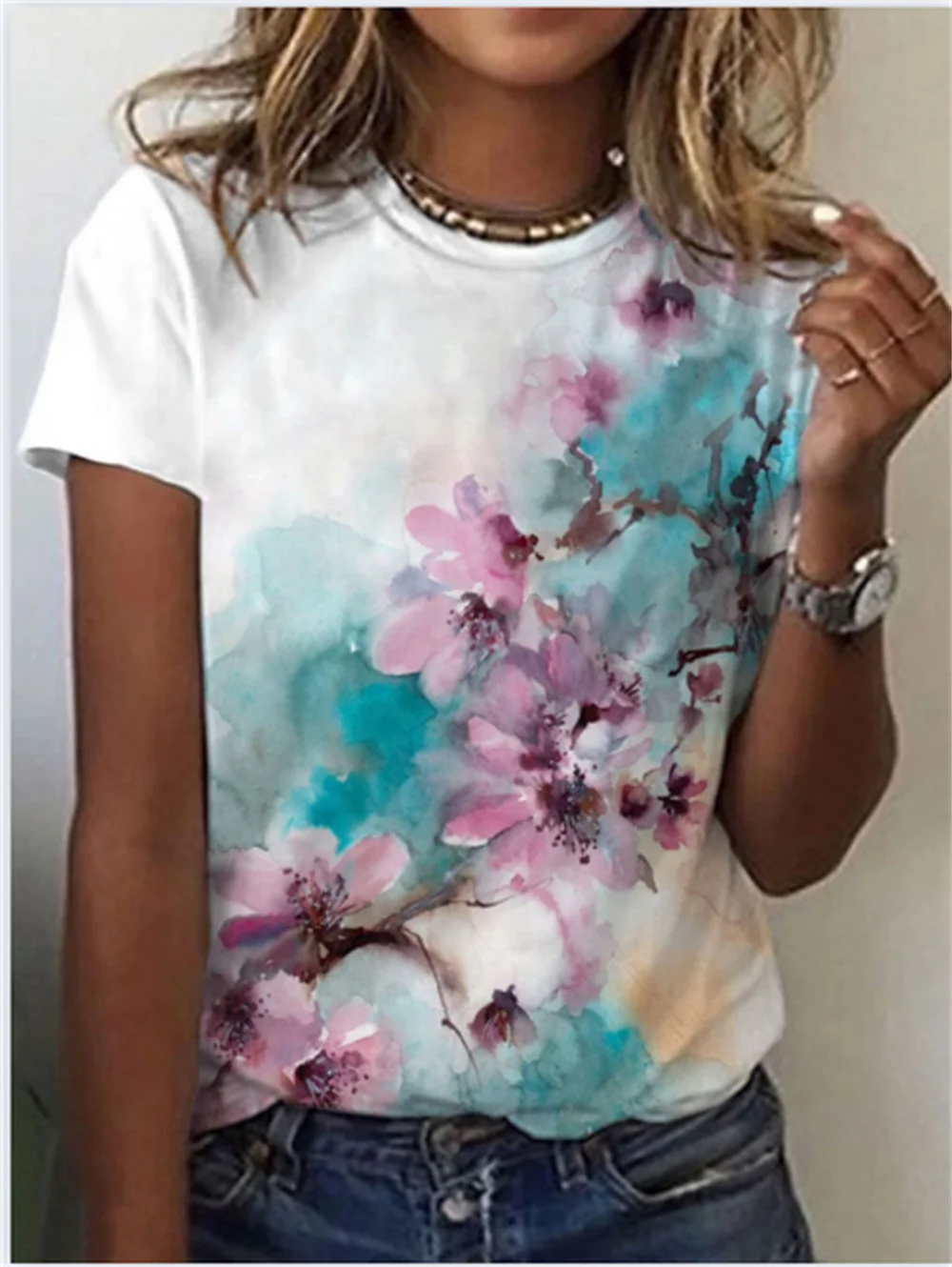 New Women's Summer T-shirt Harajuku Vintage Casual High Street T-shirt Women Fashion Short Sleeve Floral T-shirt Female Clothing