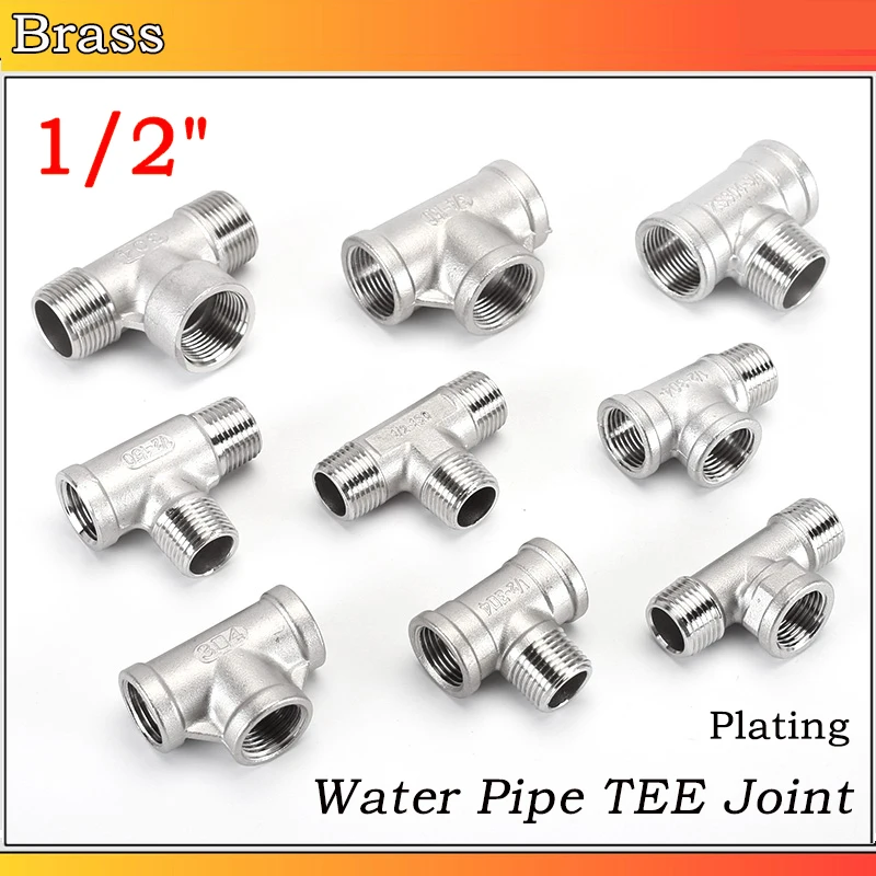 

1/2" BSP Male/Female Thread Brass Tee Connector Water Pipe Plating Three Way Connector Water Oil Gas Adapter