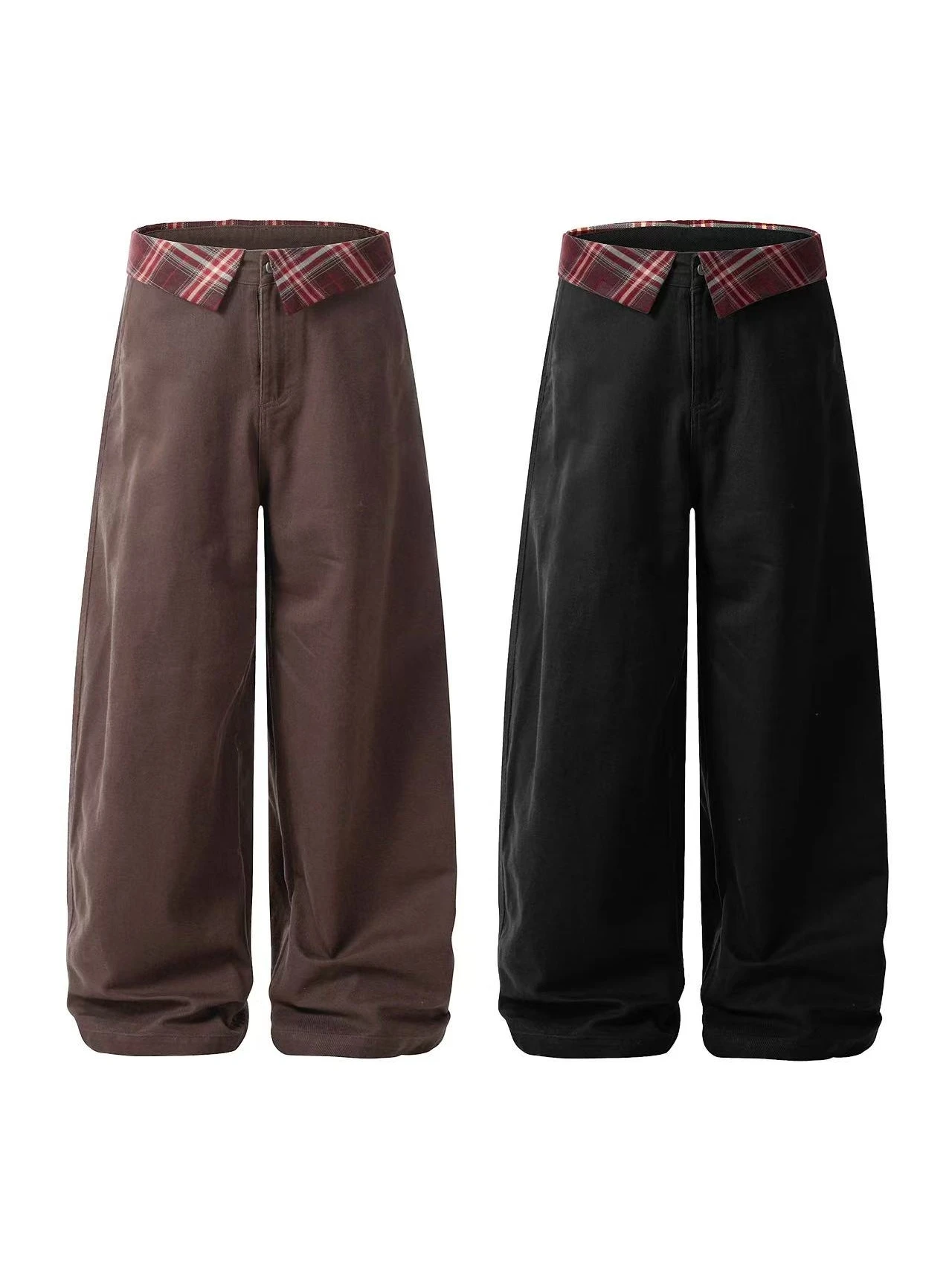 

FYKOP American Retro Cleanfit Plaid A-Line Denim Jeans Men's Trendy Slimming Versatile Casual Pants Cotton Straight Leg