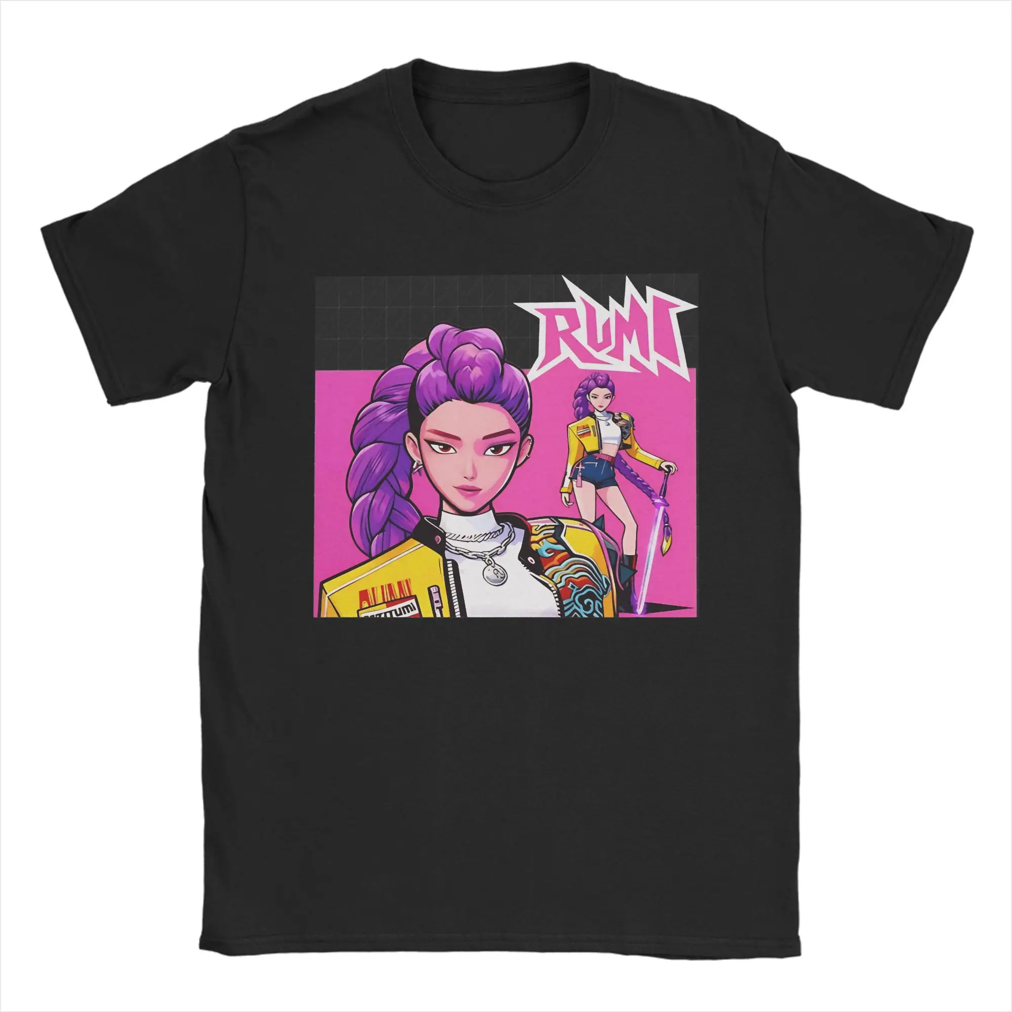 

Мужские Kpop Demon Hunters Руми  Футболки с героями мультфильмов, одежда из 100% хлопка, хипстерская футболка с короткими рукавами и круглым вырезом, Новое поступление, футболки