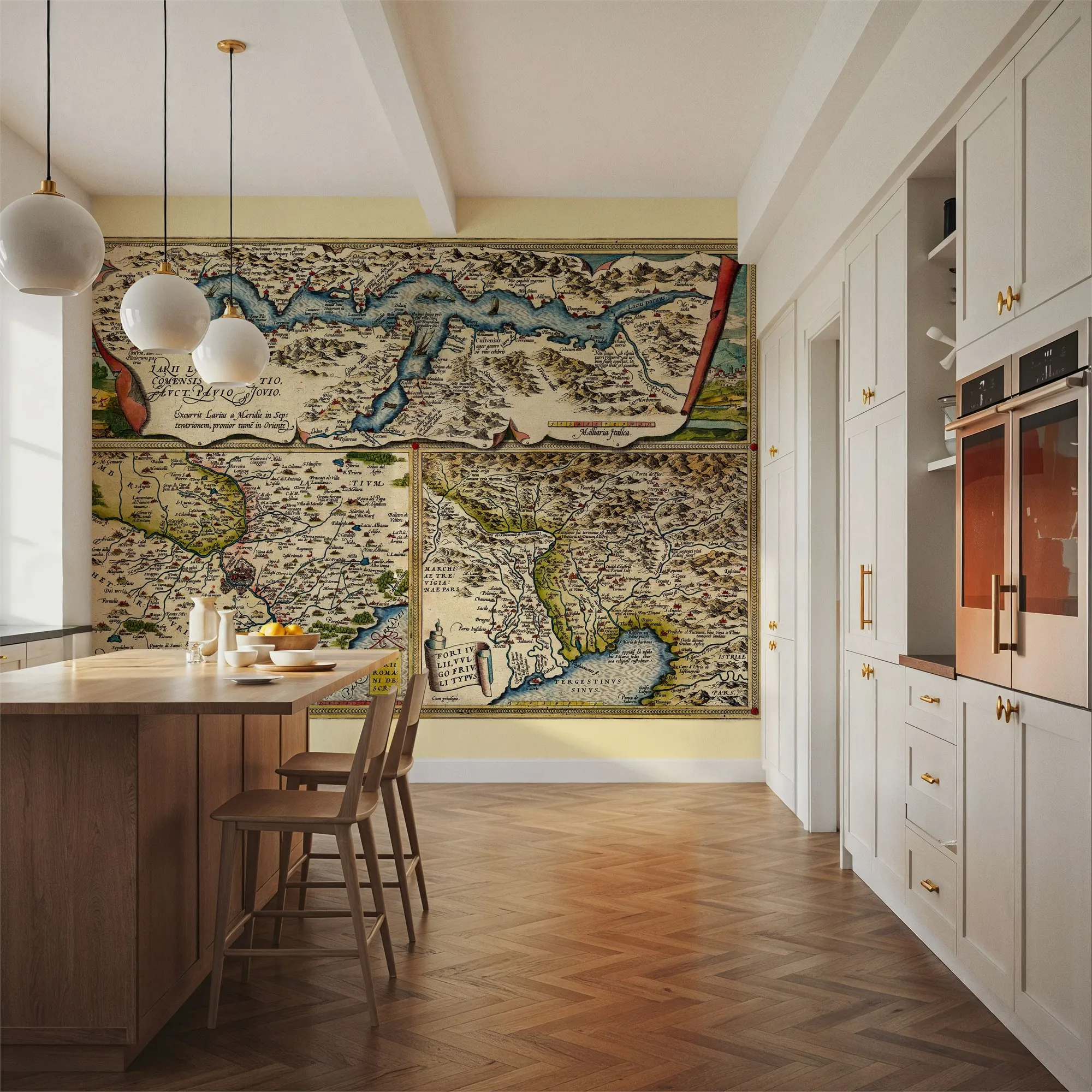 Custom Old Map of Lake Como Rome Friuli 1570 Landscape Wallpaper Large Peel and Stick Mural Wall Decor