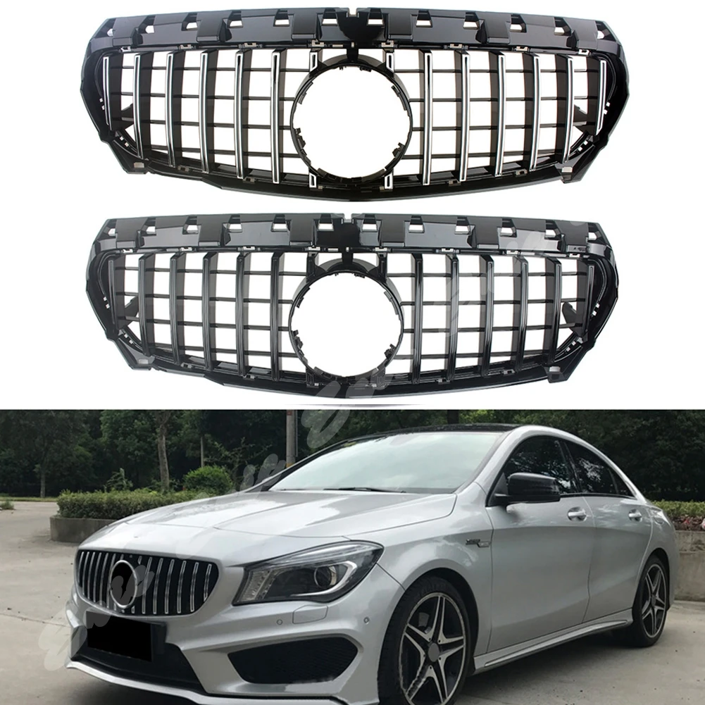 

Front Racing Billet Bumper Grille Cover For Mercedes Benz W117 CLA Class 2013 2014 2015 2016 GTR Black Silver