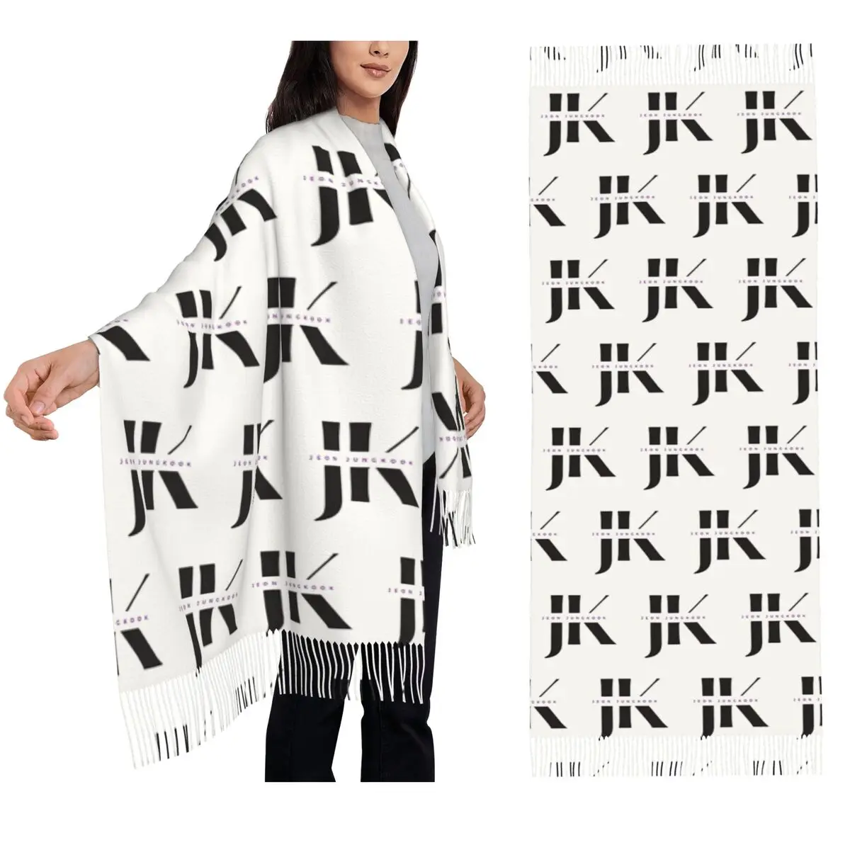 

Jeon Jungkook Logo Scarf Tassel Scarves for Women Soft Warm Shawls and Wraps Long Fall Winter Shawl Wrap