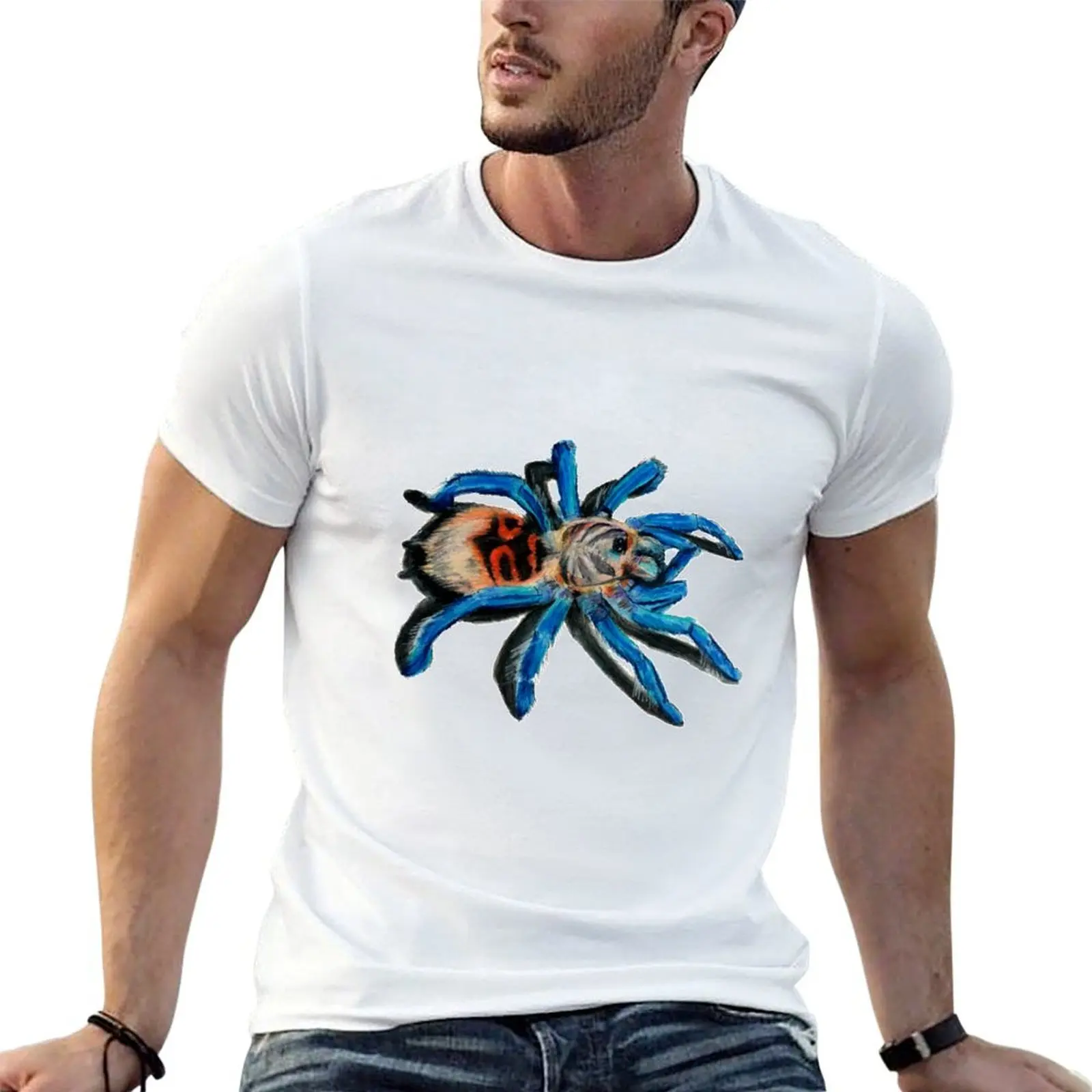 Camiseta de algodón, camisas gráficas, hombre verde, Tarantula, camiseta azul para hombre, camisas casuales para hombre, botella