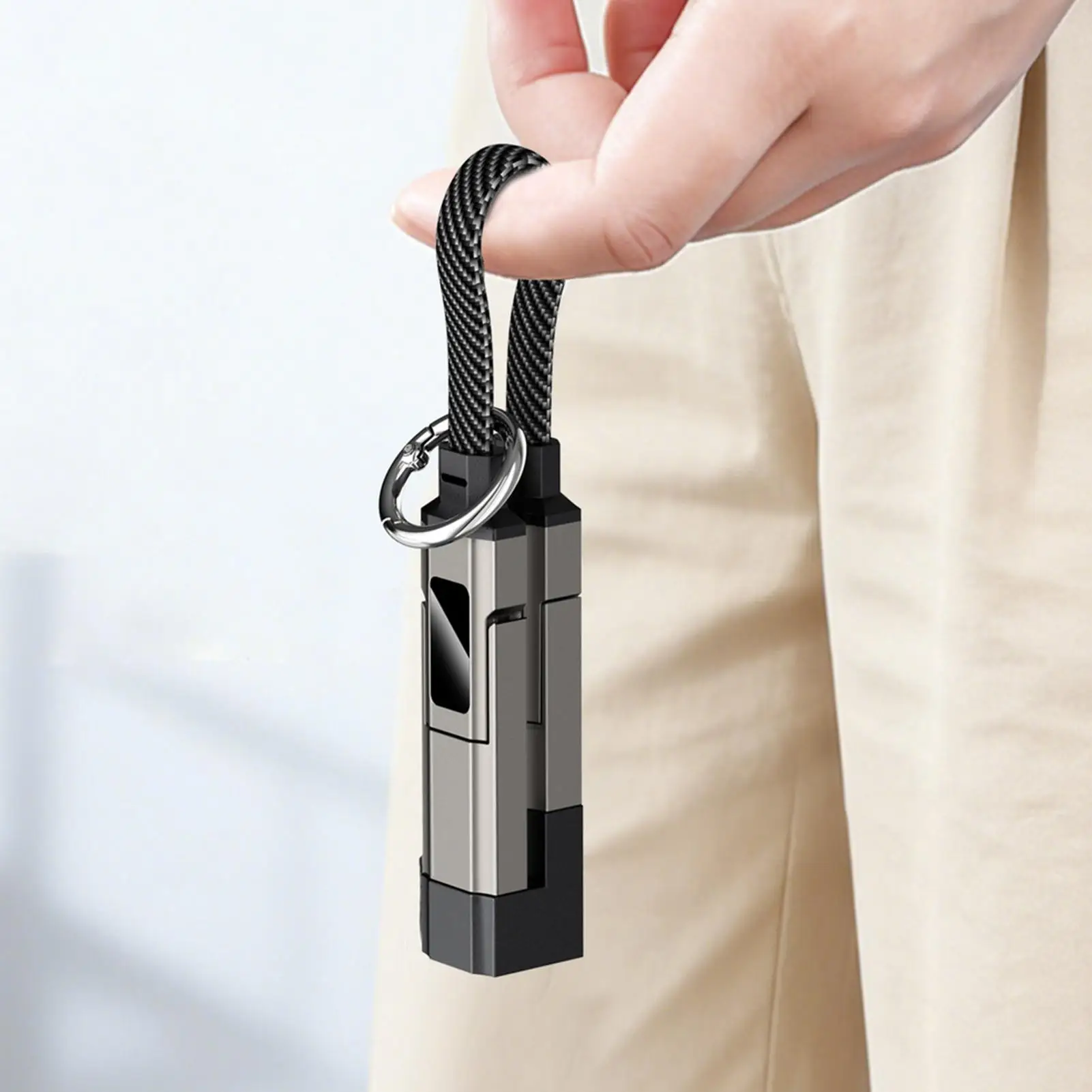 4 in 1 Keychain Charging Cable LED Display 65W Super Fast Charging Braided Zinc Alloy PD Fast Charging Cord for Daily Work