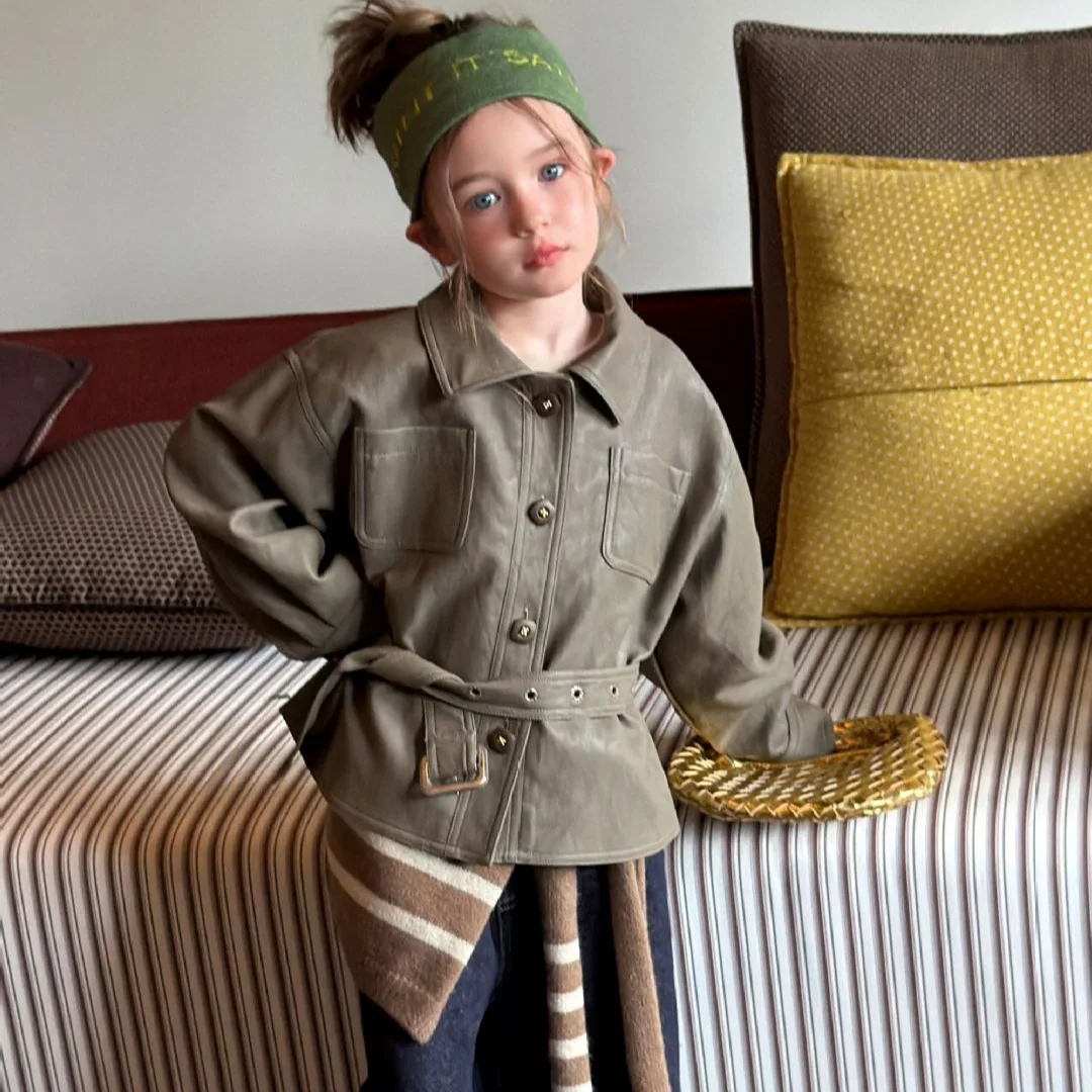 Girls' Coat 2026 Spring and Autumn New Children's Clothing Korean Style Baby Sweet Cool Foreign Style Leather Jacket