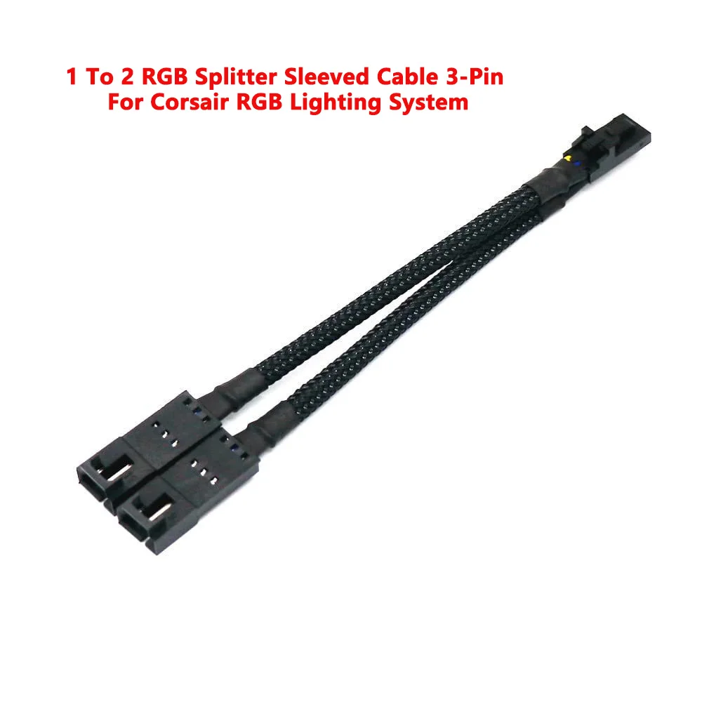 1‑to‑2 RGB Splitter Sleeved Cable 3Pin 4Pin For Corsair Lighting Node RGB Hub iCUE Fan Light Extension Cord