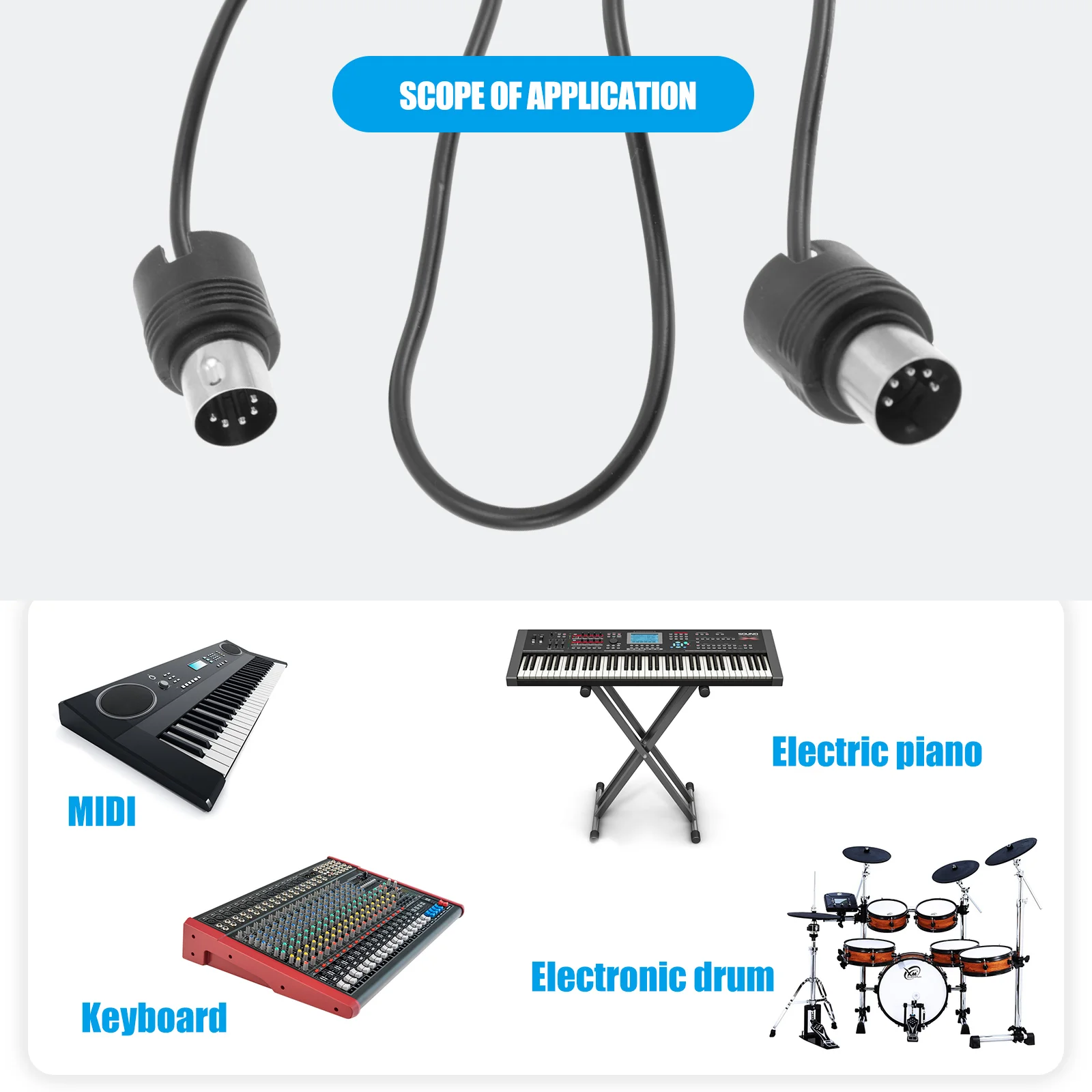 Accesorios de transmisión de tarjeta de sonido, instrumento de enchufe, Cables MIDI, suministro Musical, accesorio de tambor eléctrico de aleación, extensión de Audio