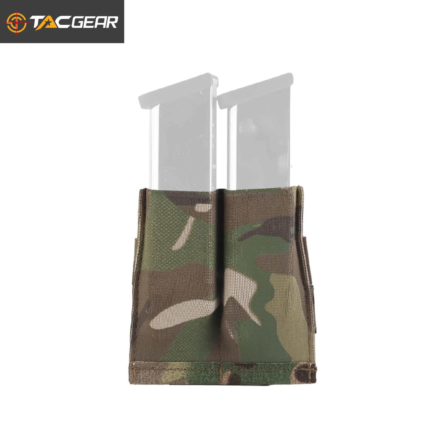 

TACGEAR Lightweight elastic double pistol mag pouch Hand gun 9mm .40 .45 .357 10mm Magazine Holster EDC knife Flashlight Carrier