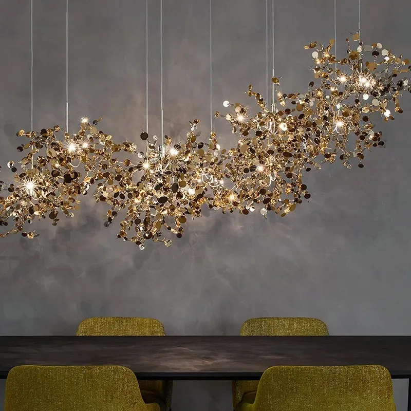 Modern Stainless steel Chandelier ceiling Creative LED Hanging lights GoldChrome Living room Dining room Bar Indoor Fixtures