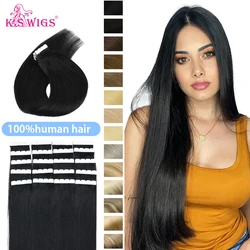 K.S – Extensions de cheveux naturels, Mini bande, noir, brun, vrais cheveux humains, lisses, sans couture, trame de peau, Invisible