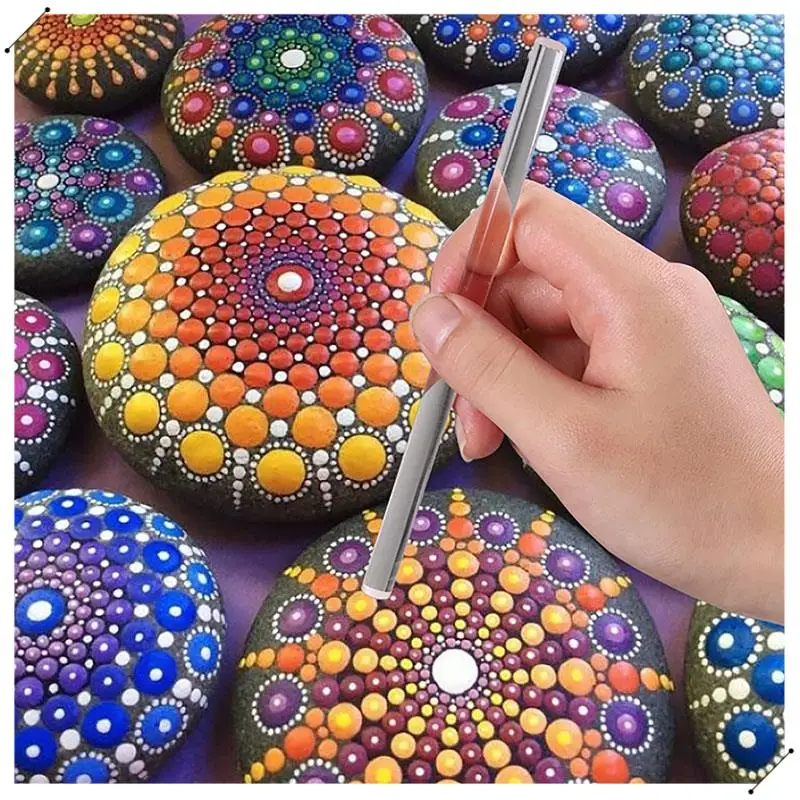 Mandala Art Dotting Tools 18 Set Including 4 Mandala Stencils, 8 Acrylic Rods, Paint Tray, 5 Double Sided Dotting Tools
