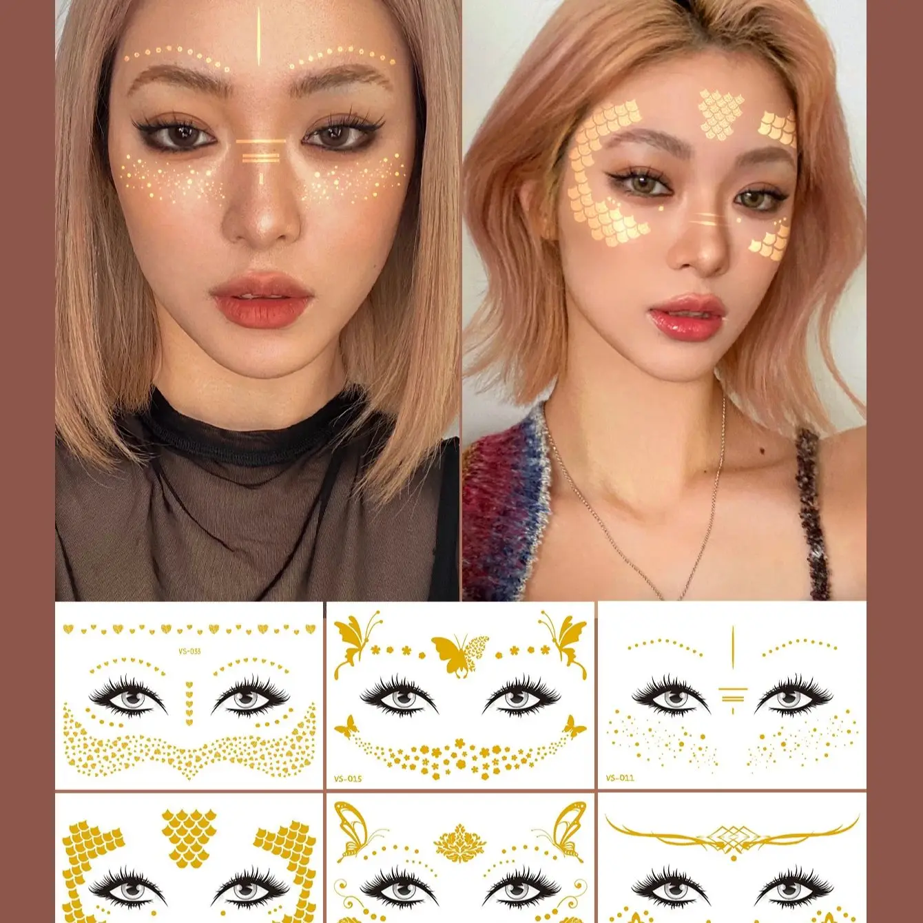 

6pcs Advanced Minimalism Tattoo Sticker Butterfly Face Hot Stamping Sticker Waterproof Eyes Face Hand Body Art Tattoos For Women