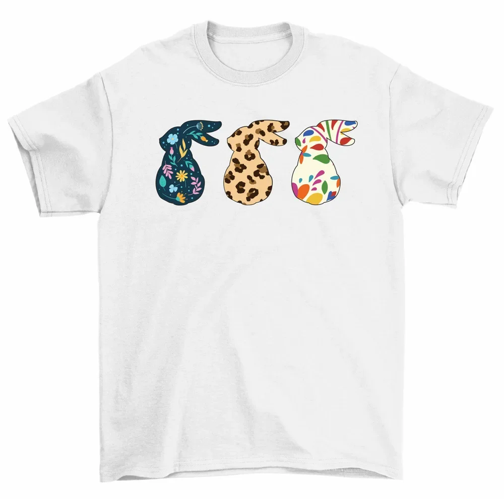 Colorful Animal Leopard Print Floral Bunny Rabbits T-Shirt Women Unisex High Quality 100%Cotton Short Sleeve