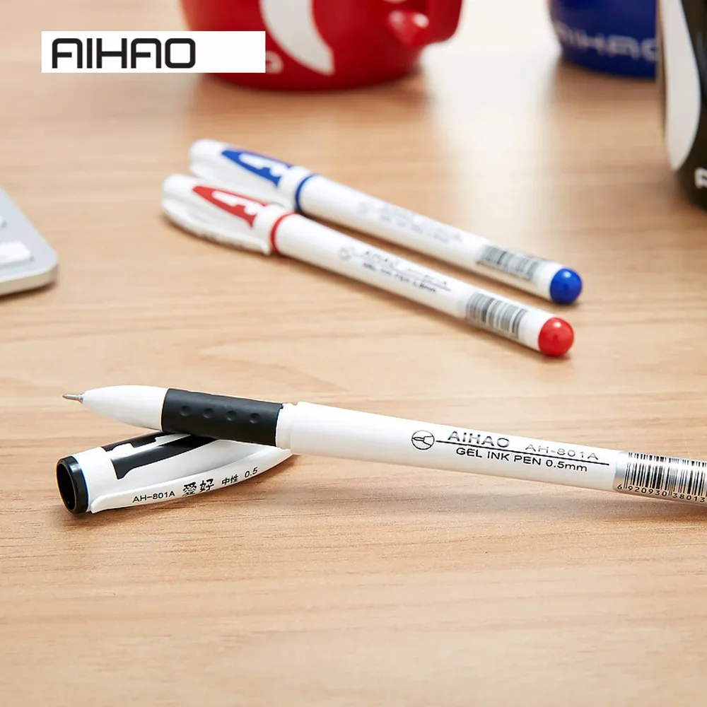 Migliori promozioni di marca! 48 pezzi penna Gel AIHAO 801A tappo da 0.5mm penna a inchiostro neutro esame materiale scolastico e per ufficio essenziale per liscio