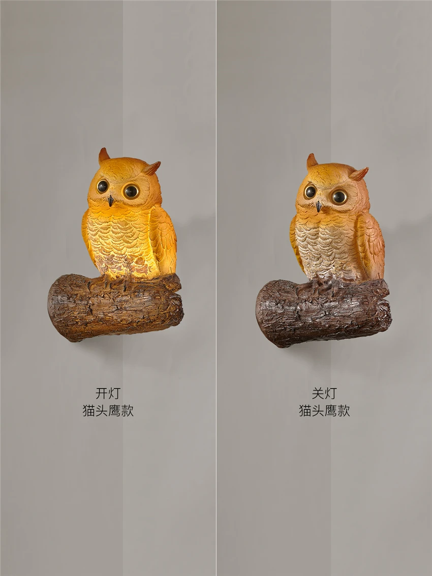 Nordic Painted Resin Animal Wall Lamp Owl Parrot Lizard Restaurant Corridor Bedroom Retro Industrial Style Decorative Wall Light