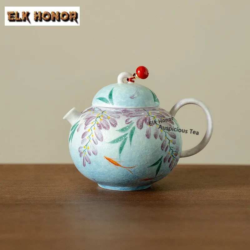 145ml Wisteria Flower Starry Sky Blue Teapot Elegant Tea Infuser Pot Tea Soaking Kettle With Ball Hole Tea Service Supplies Gift