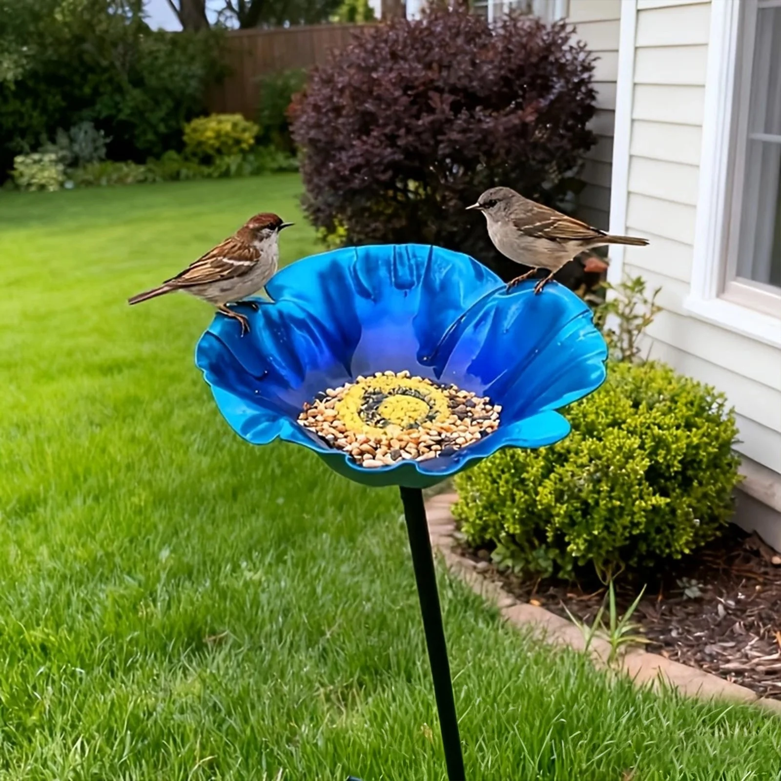 Bird Bath Garden Stake Decorative Metal Bee Butterfly Feeder Flower for Colorful Lawn Stake for Outdoor Yard Lawn Decoration