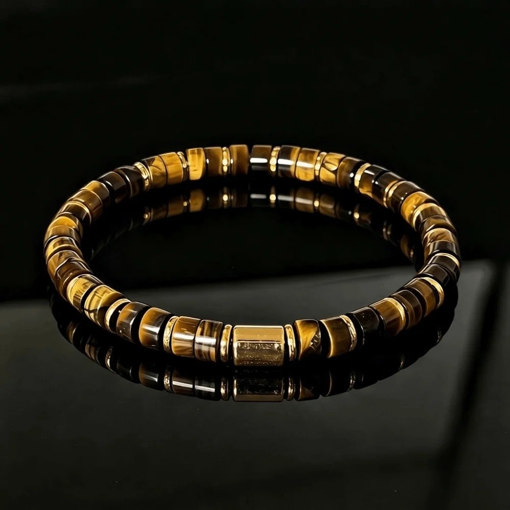 Golden Spacer Tube Bead Stretch Bracelet Blue Yellow Portable Men Stone Bracelet Enjoyable To Handle Chunky Beaded Hand Chain