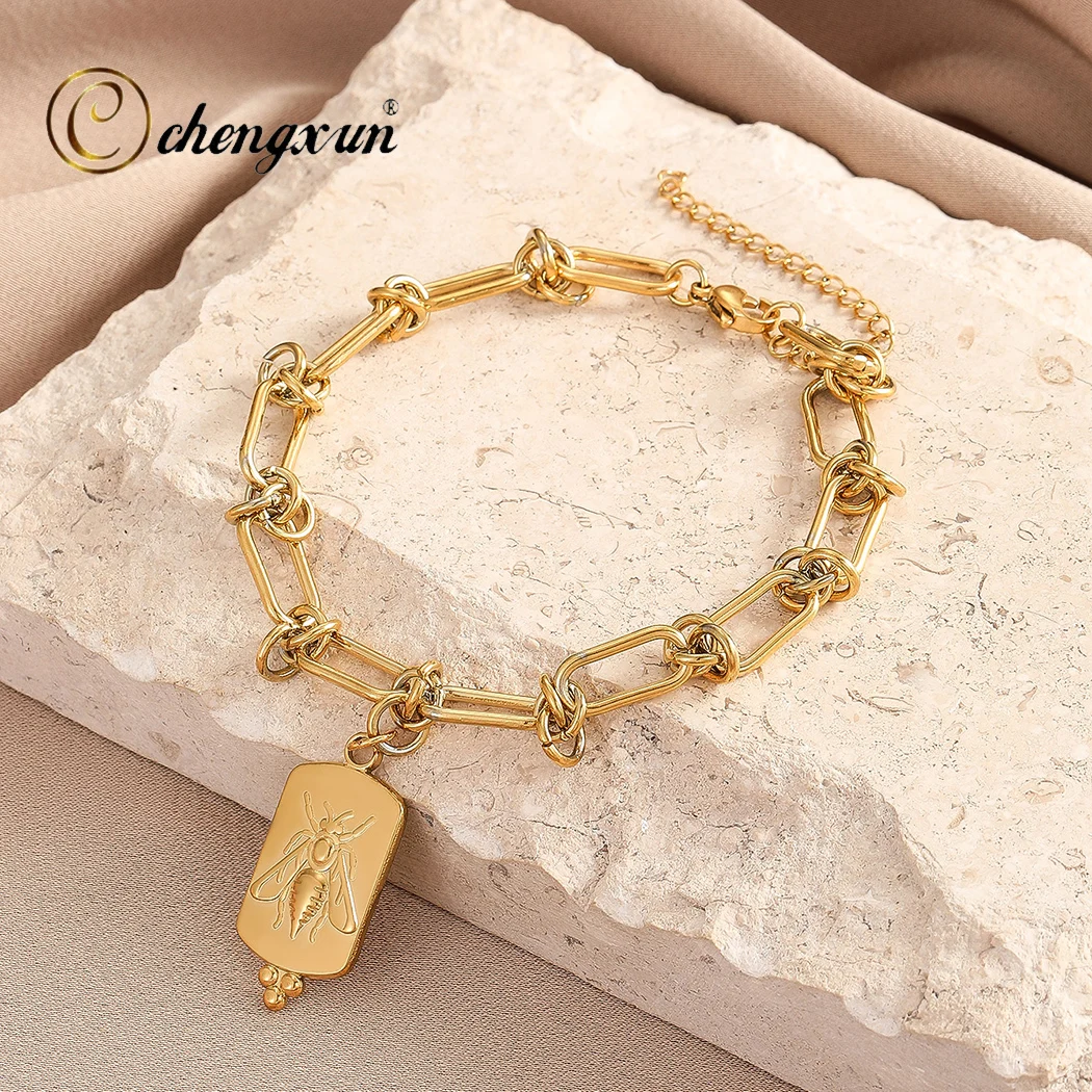 CHENGXUN Dainty Bumblebee Bracelet with Hexagon Honey Bee Bracelet for Women Girls Simple Jewelry Birthday Party Gifts