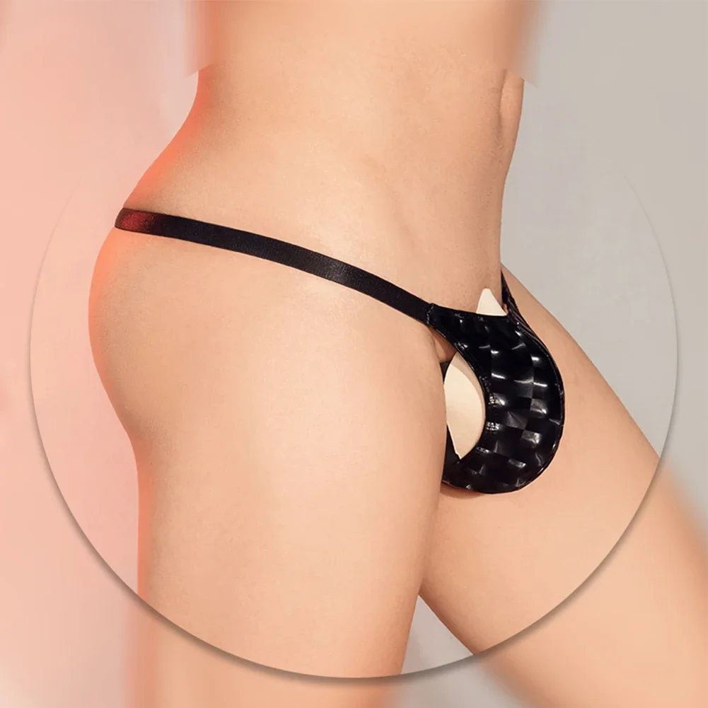 

Men Sexy Brief Low Waist Thong G-String PU Leopard Underwear Bulge Pouch Panties Enhance T-Back Bikini Underpants Lingerie