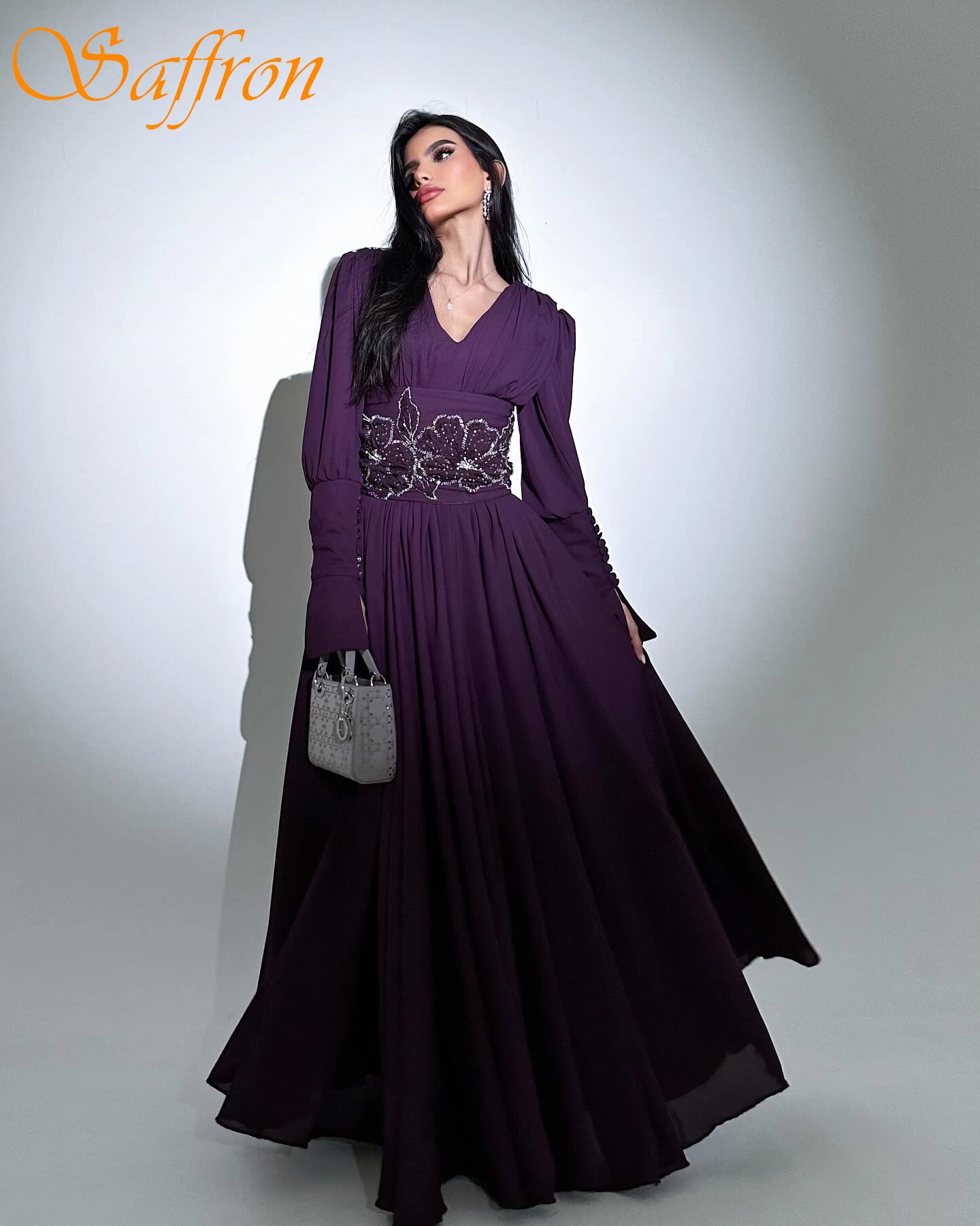 

Customized A-Line V-Neck Long Sleeves Elegant Classic Evening Dress Delicate Celebrity Gowns Temperament Bespoke Occasion Gowns