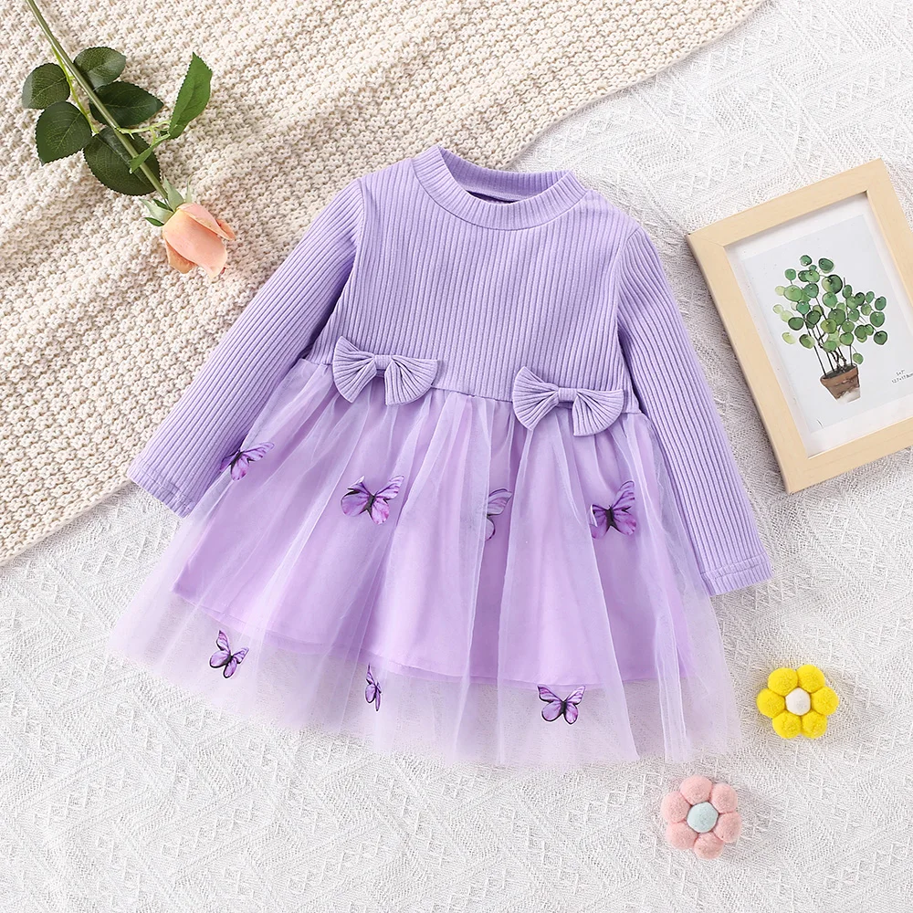 Baby Girl Dress, Spring And Autumn Butterfly Long Sleeved Girl Princess Dress, Cute Children\'S Clothing