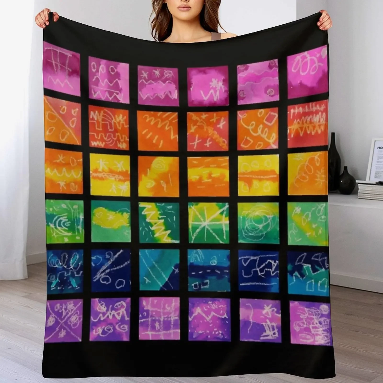 HHPS Art Show, Class KG, Watercolour and Oil Pastel: Chasing Rainbows Throw Blanket All Weather Soft Throw Blanket for Sofa